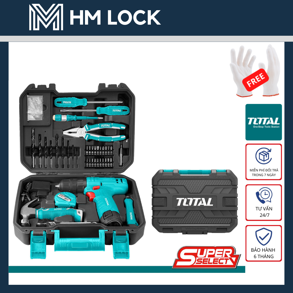 Bộ 81 món bao gồm máy khoan dùng pin 12v total - hàng chính hãng - thkthp10812 - hm lock