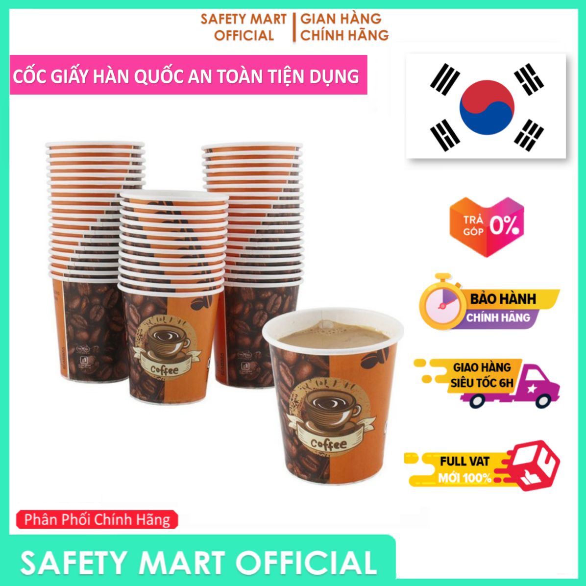 Bộ 100 chiếc ly giấy hàn quốc, cốc giấy 7oz 210ml / 5oz 150ml, cốc giấy văn phòng, tiện lợi, an toàn thân thiện với môi trường và người sử dụng