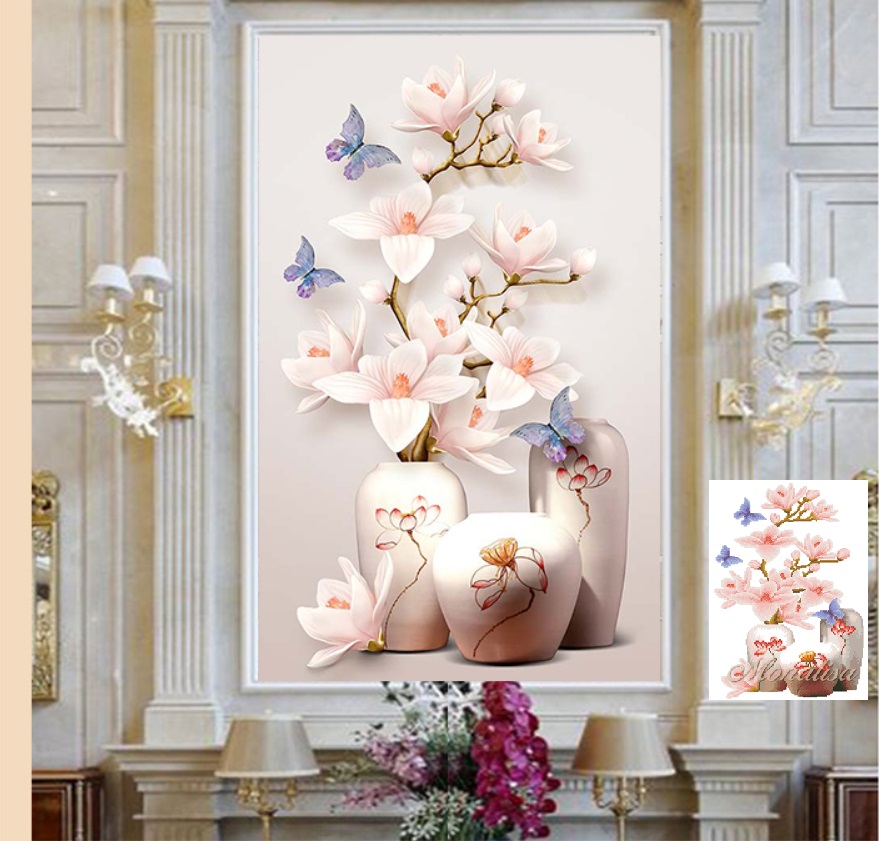 Tranh đính đá bình hoa nghệ thuật - KT 50x70cm