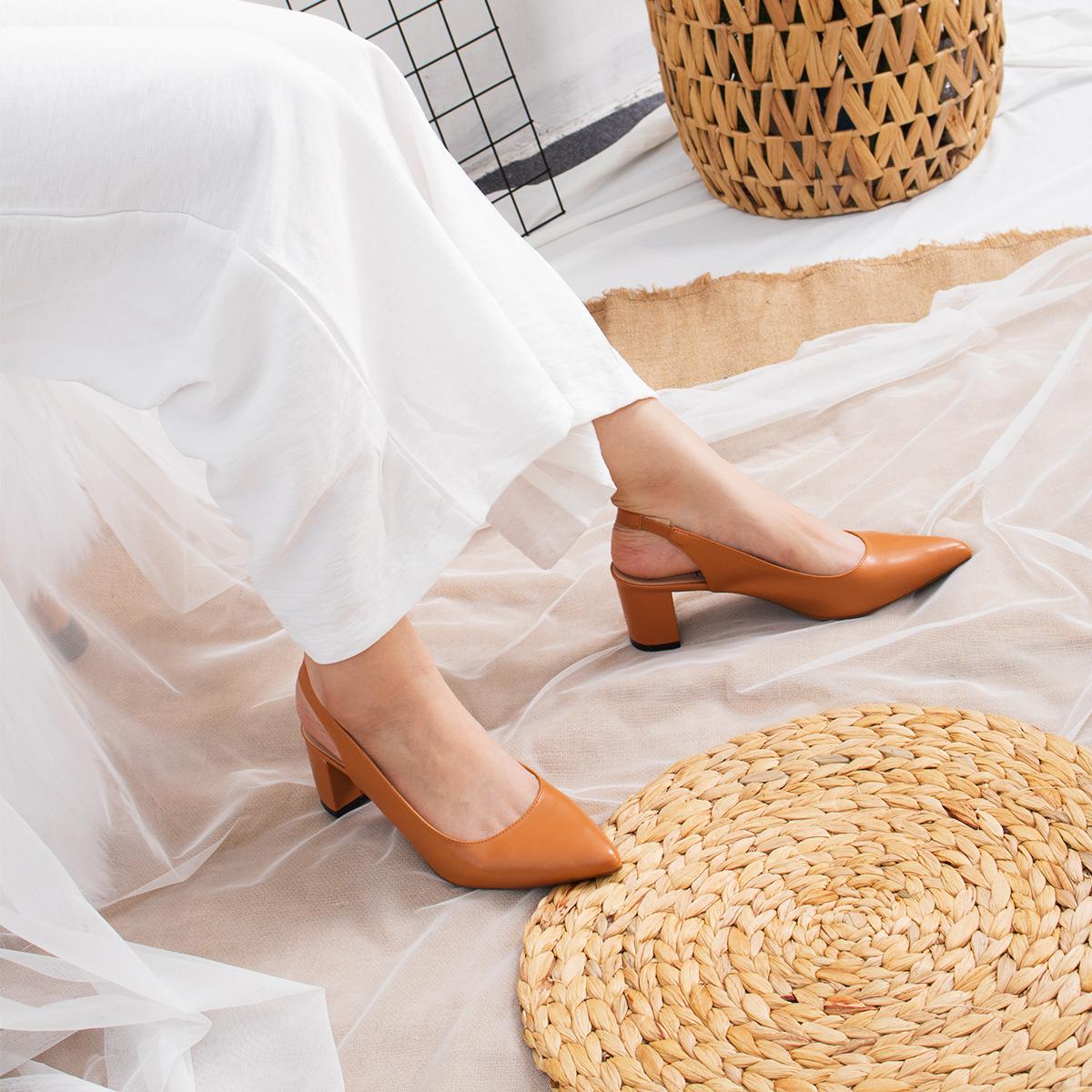 Giày nữ, giày cao gót slingback hở gót, bít mũi thời trang nữ kiểu dáng basic _ EH015 ( NU)
