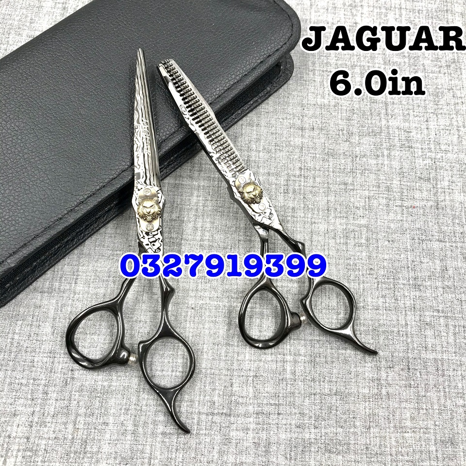 JG Kéo Cắt Tỉa Tóc Cao Cấp Siêu Bén Nhật 6.0in Thép S440C Độ Cứng Trên 62HRC Kèm Bao Da Chất Lượng Cao ( loang đen )