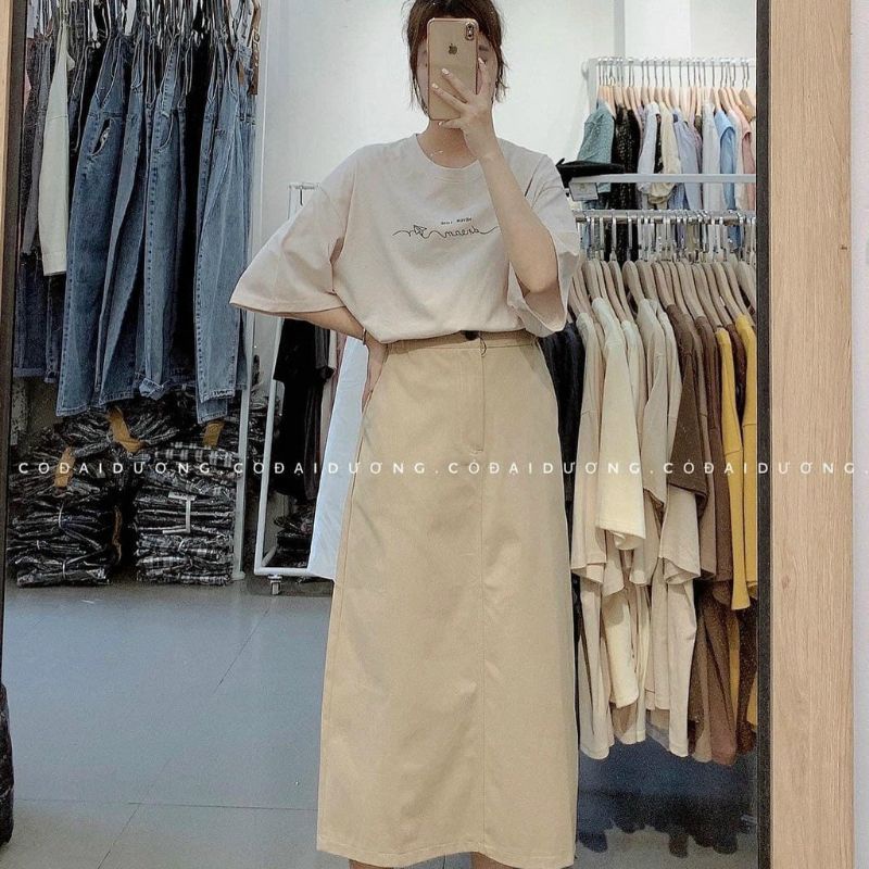 Chân Váy dài Ulzang KaKi Siêu Trẻ Trung Cá Tính xuongmaykimnien-205
