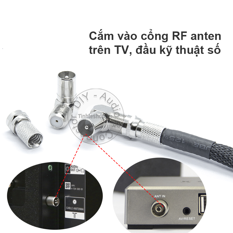 1 chiếc - Đầu bấm rắc cắm tín hiệu anten ANT 9.5mm TV Đầu kỹ thuật số DVB dạng bẻ góc liền khối kèm chuôi vặn