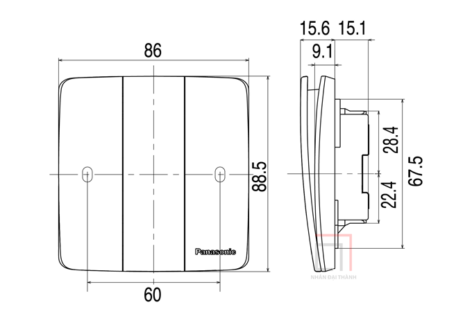 Bộ 3 công tắc 2 chiều Panasonic dòng Minerva (trắng - vàng ánh kim - xám ánh kim)