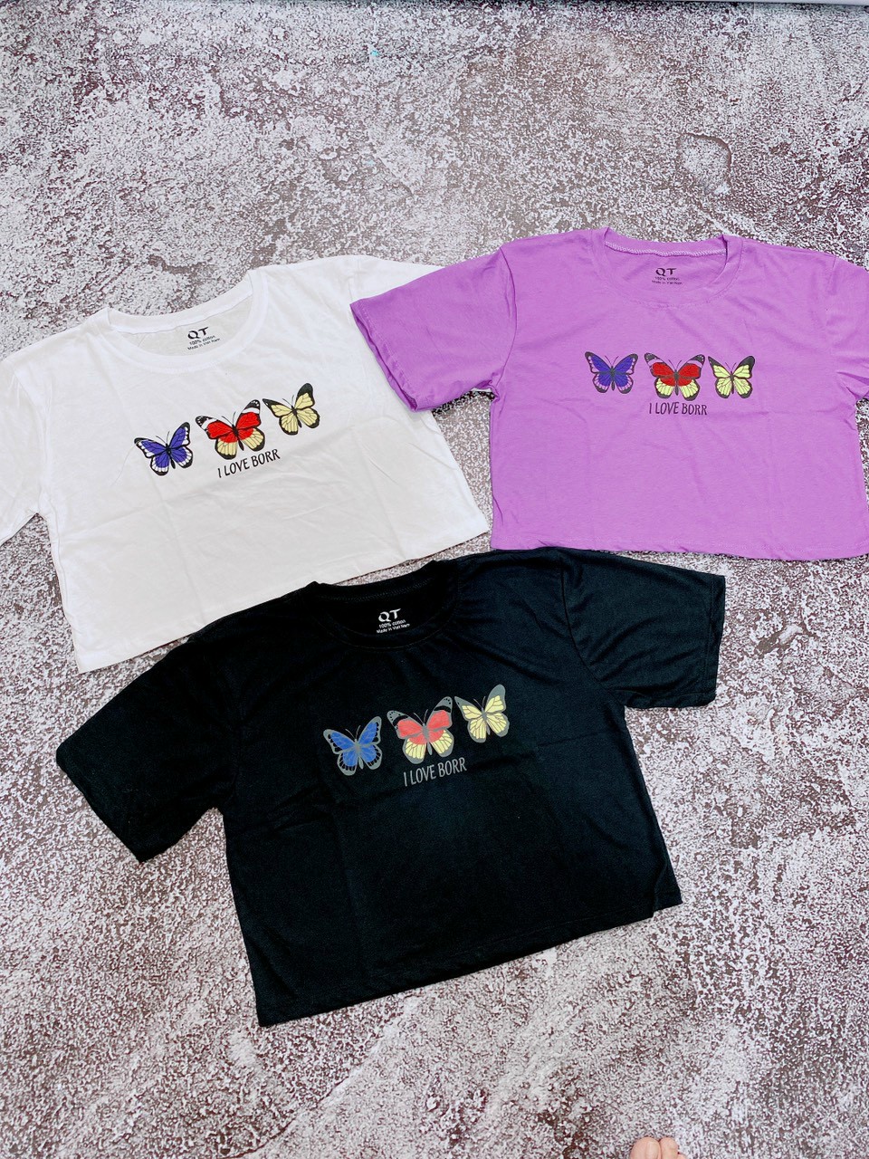 Áo crotop thun in hình 3 con bướm cute ttsla0296