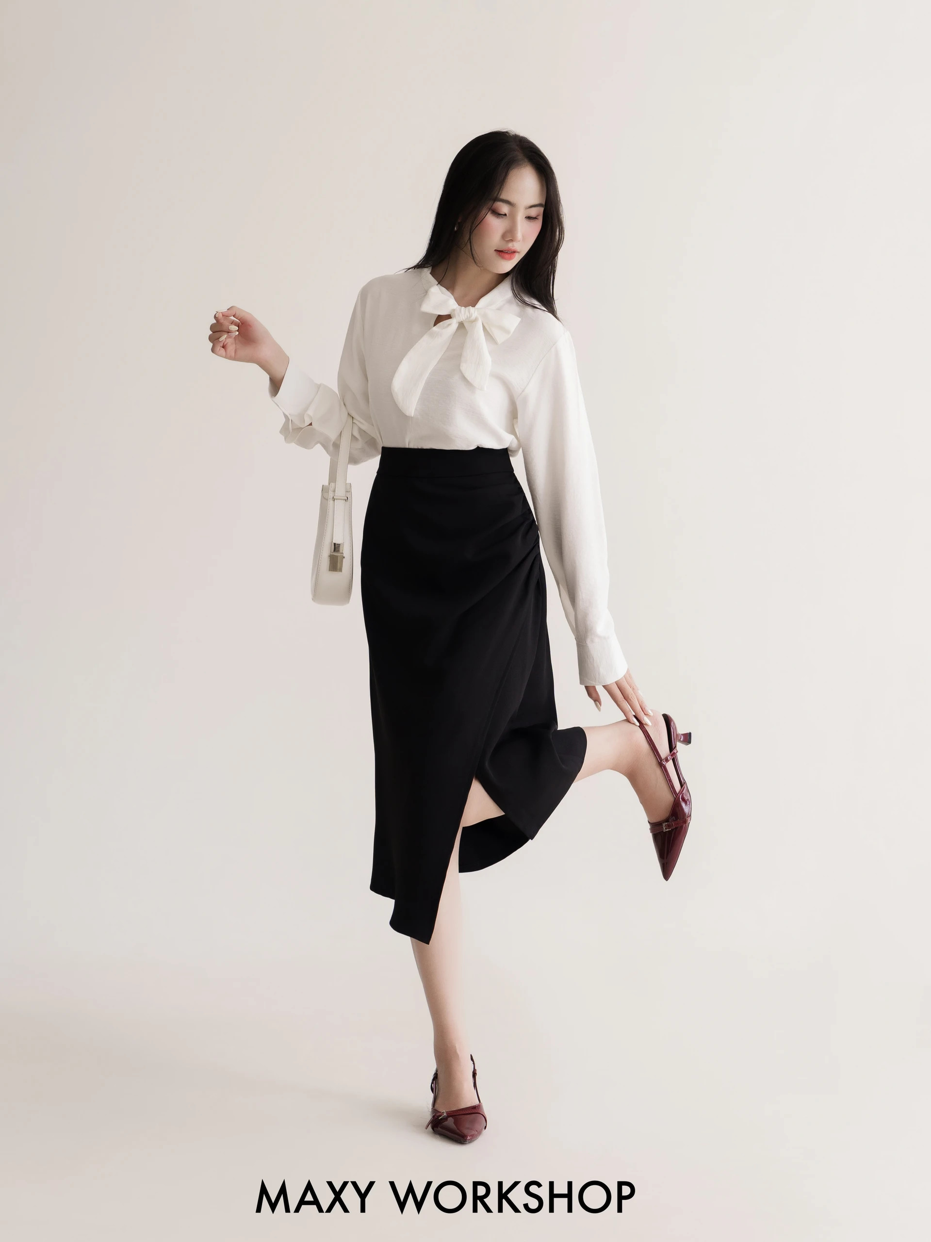 Chân váy dài xếp nếp bên hông Draped Side Skirt Maxy Workshop
