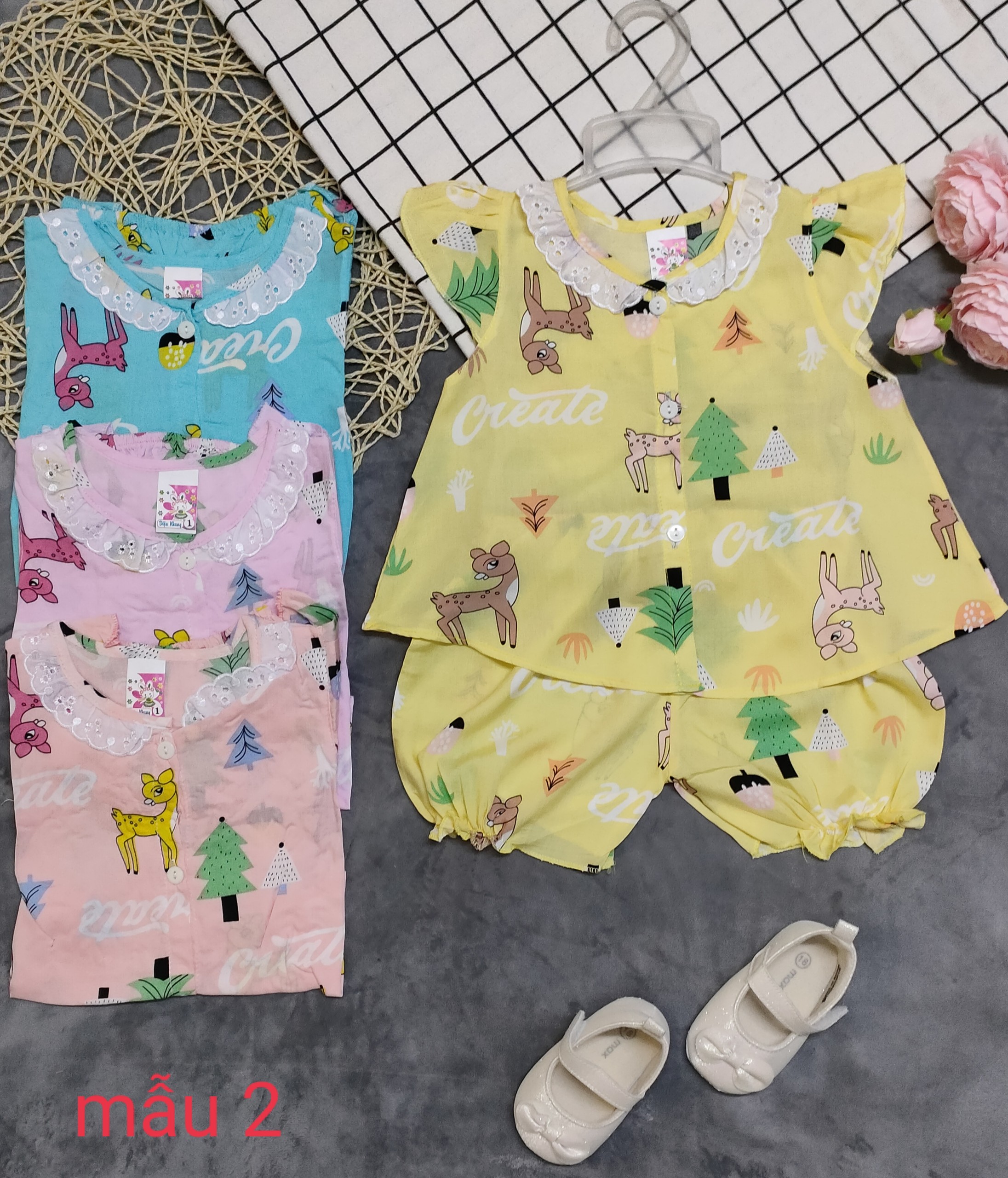 Combo 3 bộ tole khuy giữa bé gái