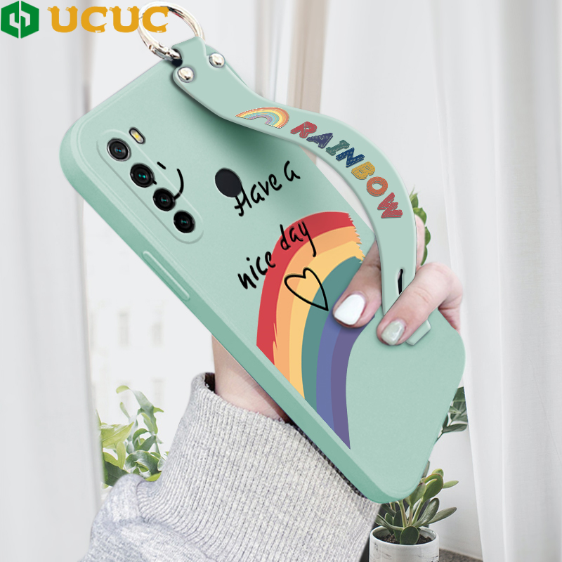 UCUC Phone Case For Xiaomi Redmi Note 8 Note 7 Pro Note 7 Case For Grils Softcase Rainbow Smile Square Edge Liquid Silicone Casing Full Cover Camera Shockproof Protection Cases