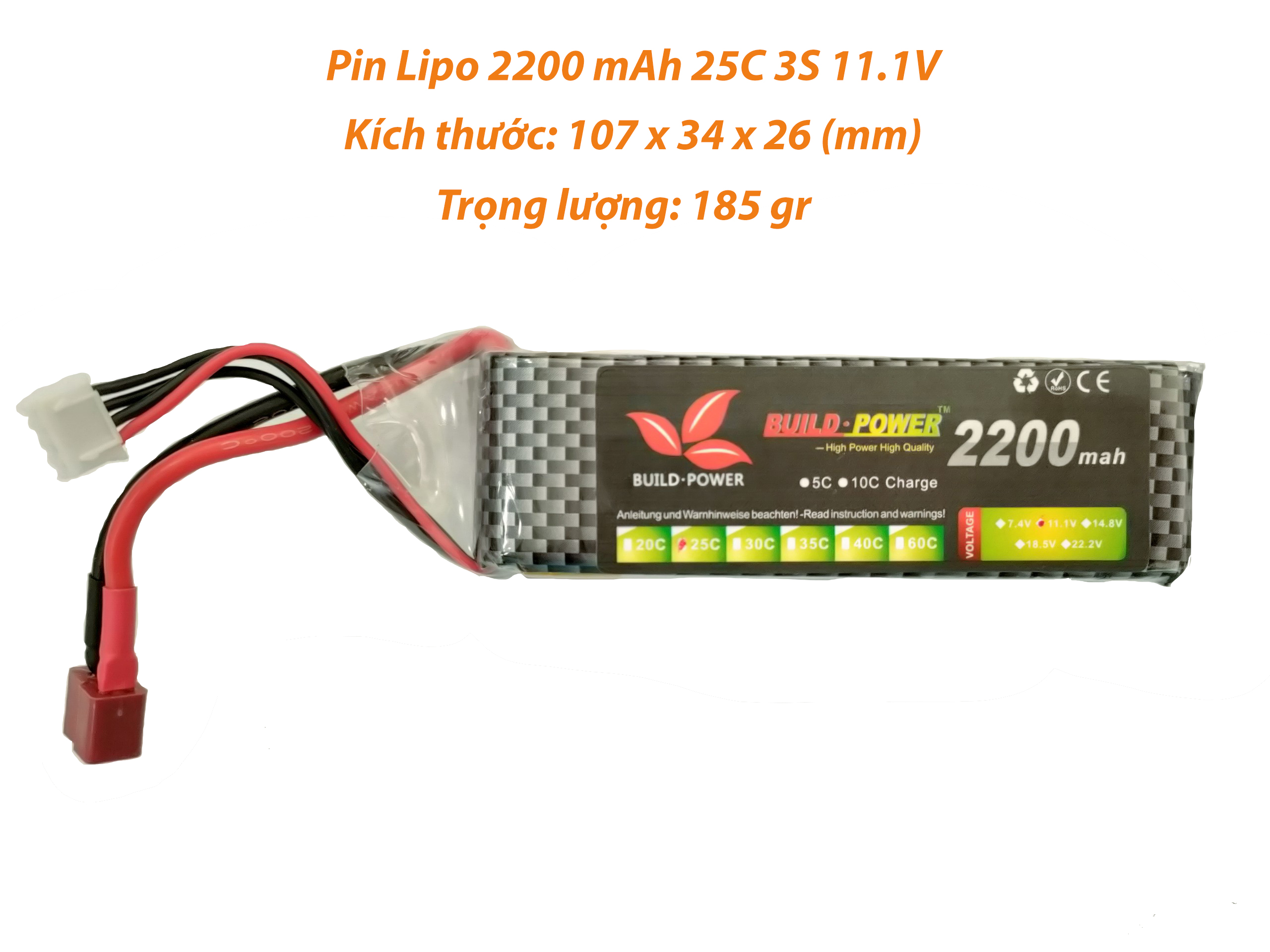 PIN lipo 2200 mAh 11.1V 25C 3S - ATDTECH