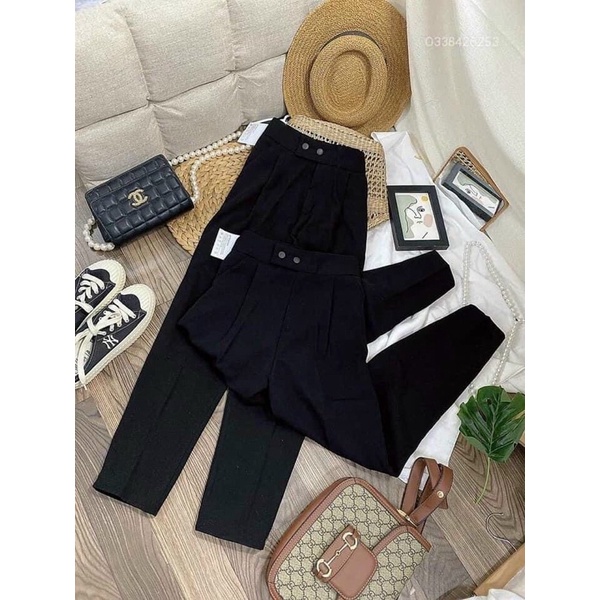 Quần công sở 2 cúc bấm-Quần baggy cạp cao