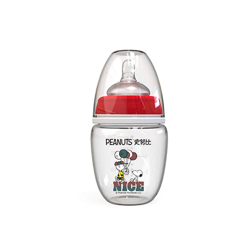 Bình Sữa Peanuts Snoopy 120ml - Bình Sữa Cổ Rộng Cho Bé Giống Philip Avent - Chất Liệu Thủy Tinh Chịu Nhiệt - Timikid - an toàn cho bé, bình sữa sơ sinh, núm silicon siêu mềm, có van chống đầy hơi