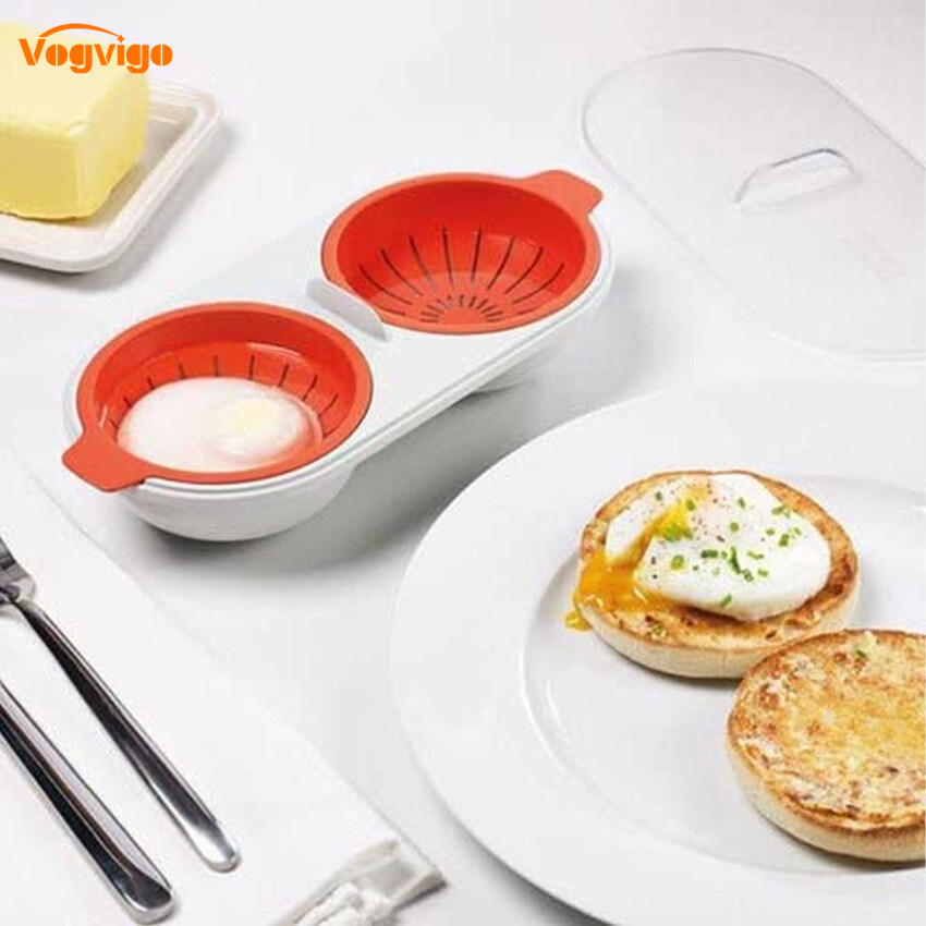 Silicone Draining Egg Boiler, Double Egg Poacher for Microwave, Non-Stick Egg Cooker Poached Egg Steamer, Home Kitchen Cooking Gadget Tools