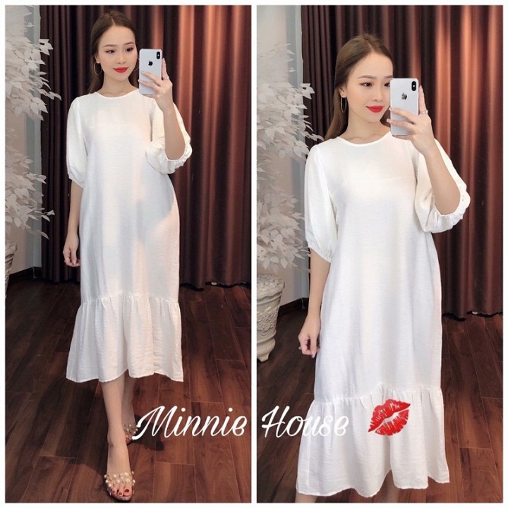 đầm bầu maxi from rộng tay phồng