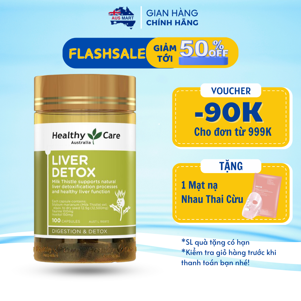 Viên uống thải độc gan healthy care liver detox -thanh lọc thải độc gan, làm mát gan - loại 100 viên - aus việt nam