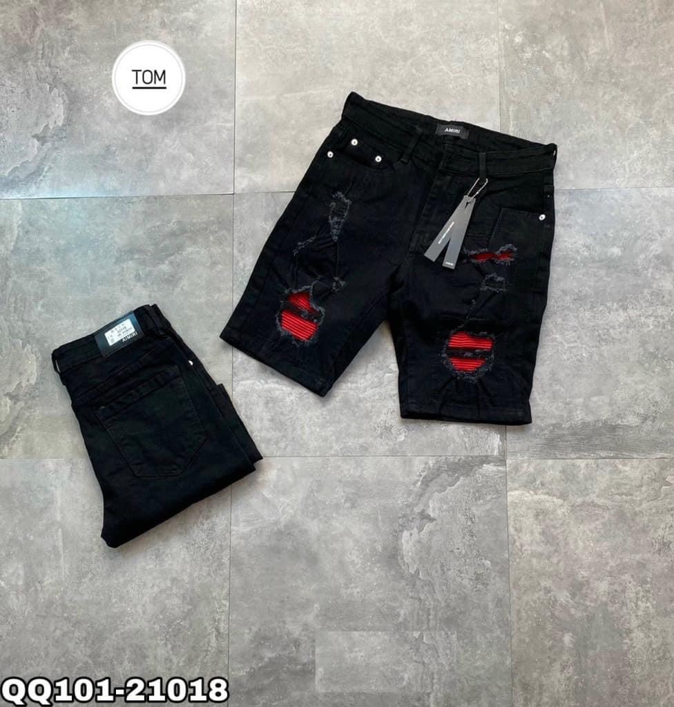 Quần short jean nam AMIRI cao cấp short bạ xanh đỏ vải dày đẹp hàng chất lượng