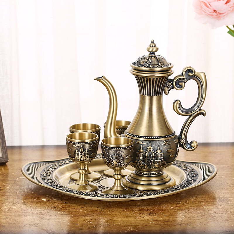 BỘ BÌNH LY RƯỢU ĐỒNG KIỂU CỔ TRANG