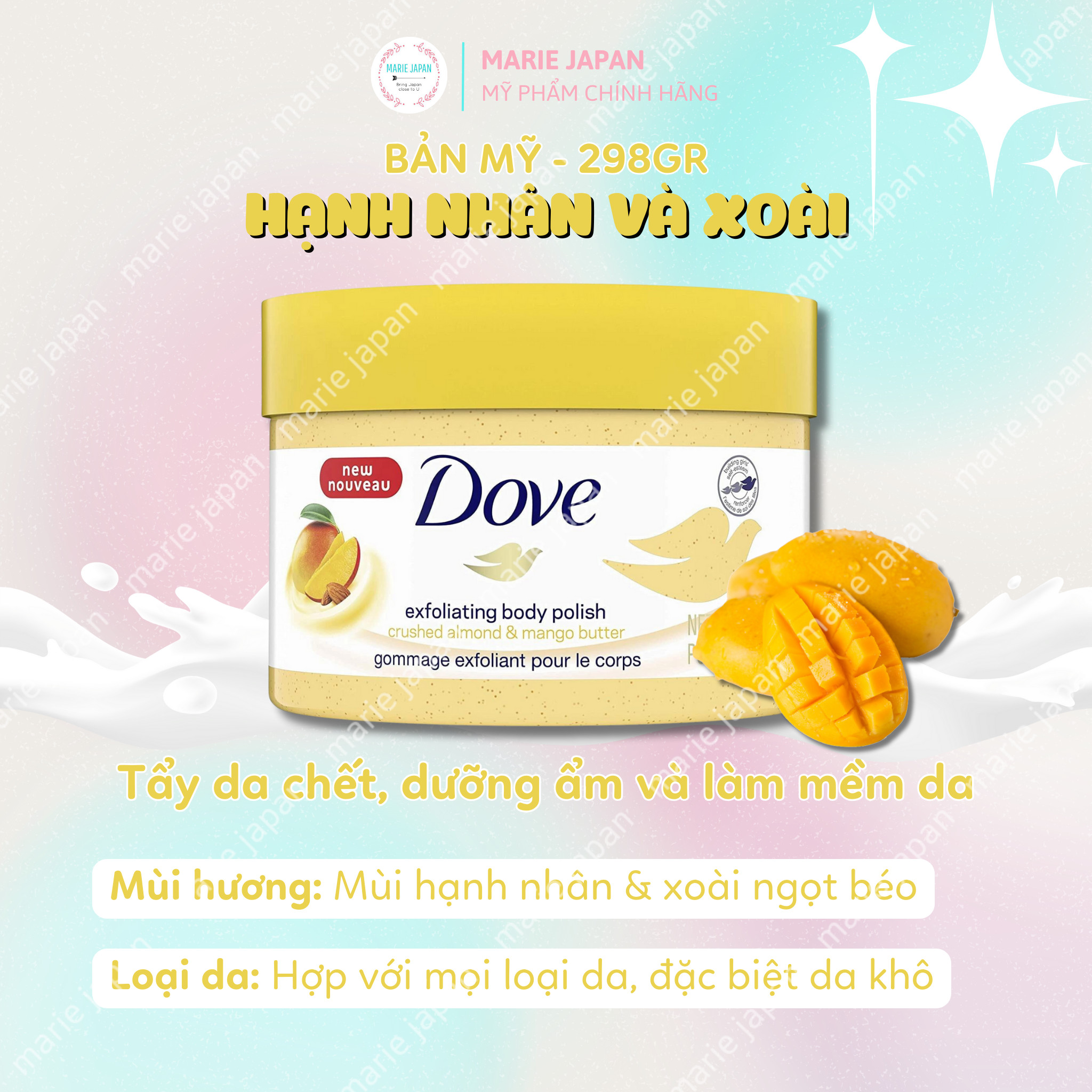 Tẩy Tế Bào Chết Body Dove Chăm Sóc Da Dưỡng Trắng Cấp Ẩm Nhiều Loại