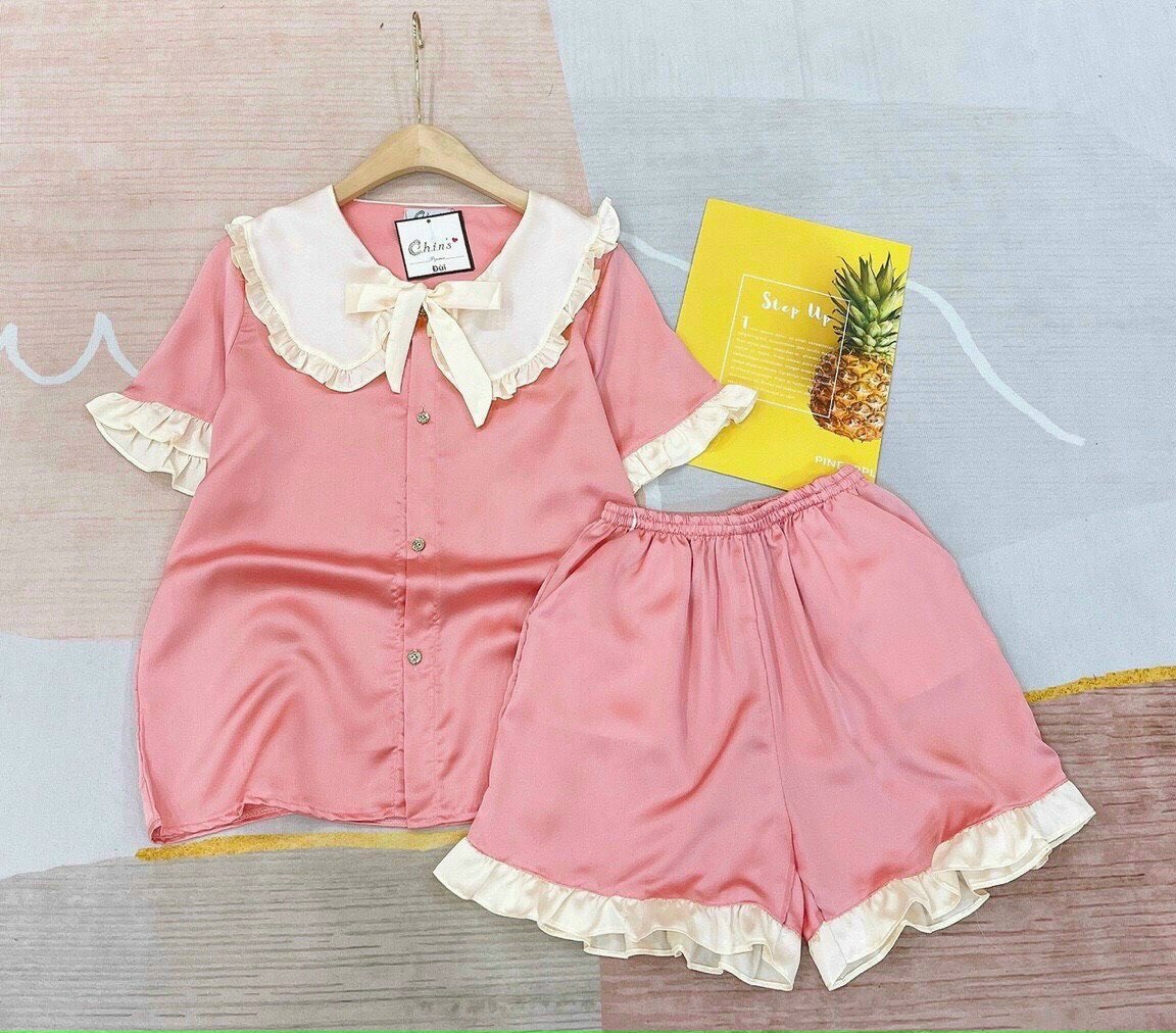 Sét bộ mặc nhà lụa satin cổ bèo