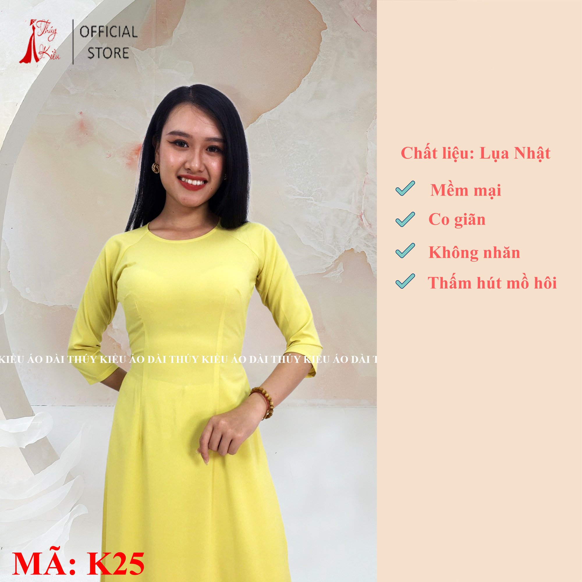 Áo dài trơn lụa Nhật màu vàng cốm cổ tròn AK25 mềm mại, co giãn, áo dài giá rẻ may sẵn Ảnh thật tự chụp Sẵn hàng