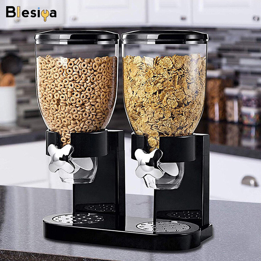Blesiya Multifunctional Double Cereal Storage Kitchen Rice Oat Dispenser Sealed Can