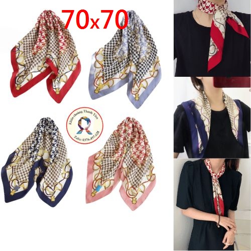 Khăn Lụa Vuông 70x70 Quàng Cổ Quấn Tóc Làm Áo Yếm Lụa- Gấu Nhỏ