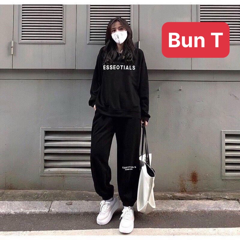 SÉT ĐỒ BỘ NAM NỮ HOODIE SWEATER NAM NỮ CHẤT THUN NỈ DA CÁ DÀY ESSENTIALS CHỐNG LẠNH NẮNG, NÓNG ĐÔNG HÈ HOT 2022 -TRANG BUN FASHION