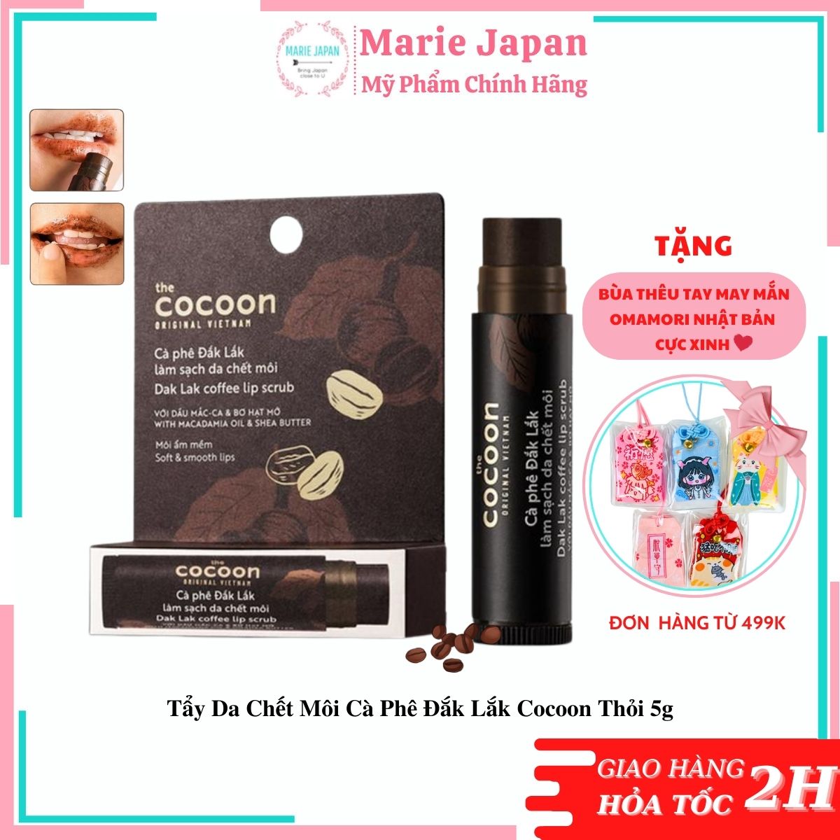 Tẩy da chết môi cà phê đắk lắk cocoon thỏi 5g
