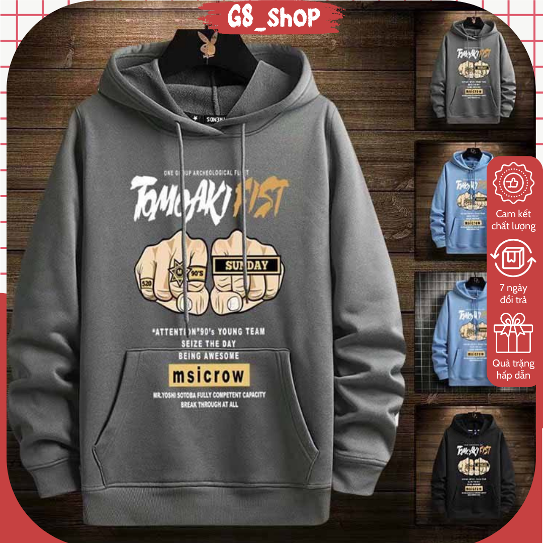 Áo hoodie unisex tay đấm nam nữ basic cao cấp