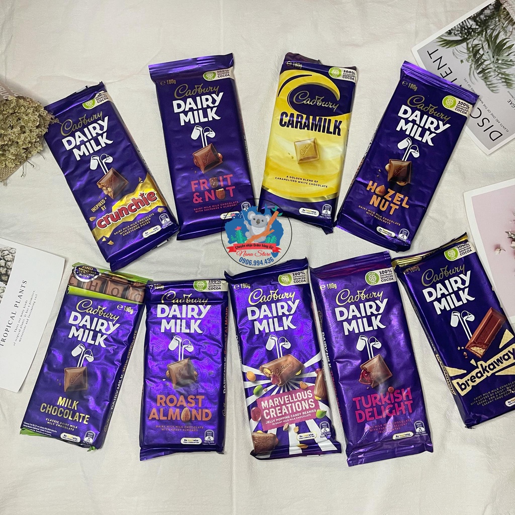 Socola Cadbury DAIRY MILK dạng thanh 180gram nhập Úc