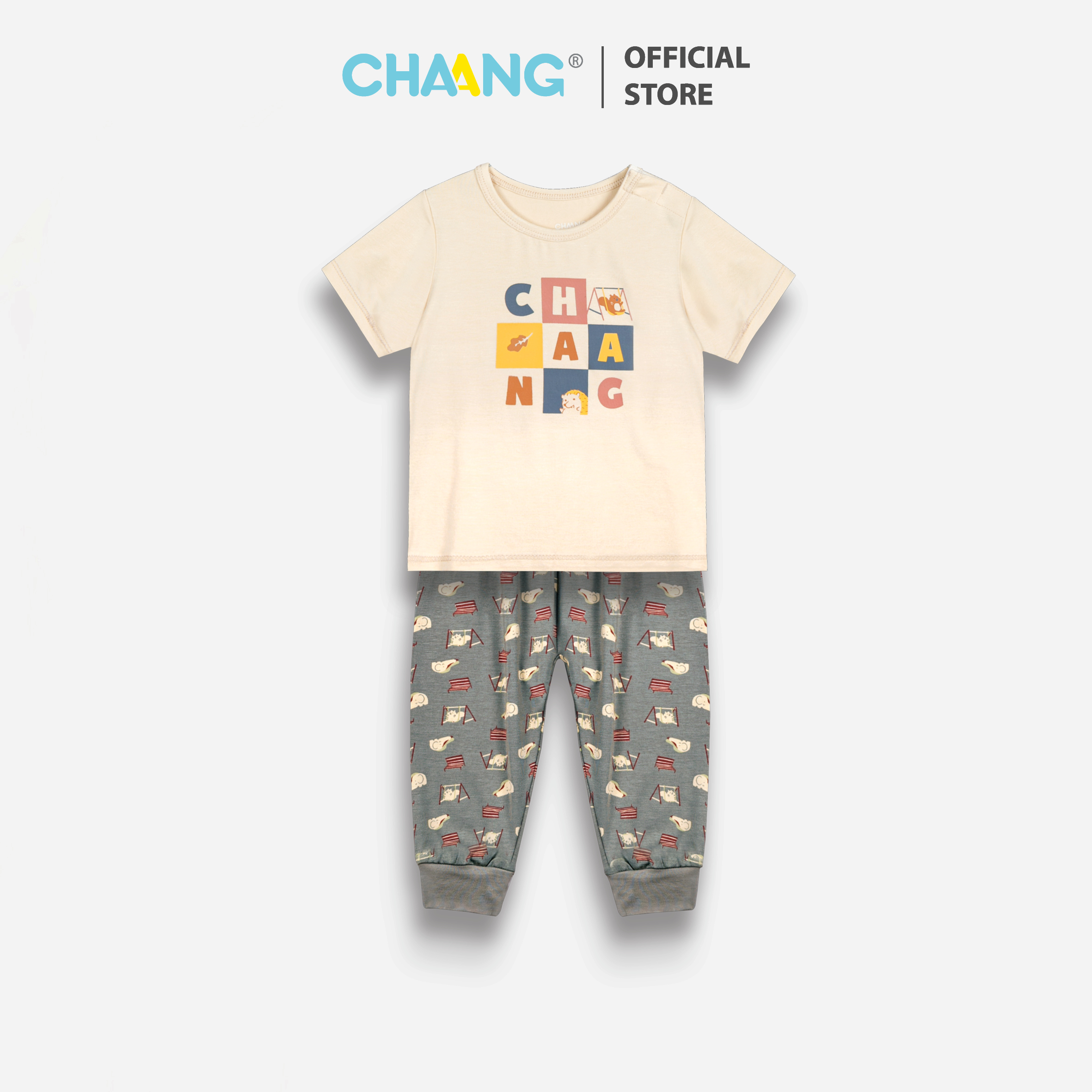 Bộ quần áo dài cúc vai cho bé Park Chaang be