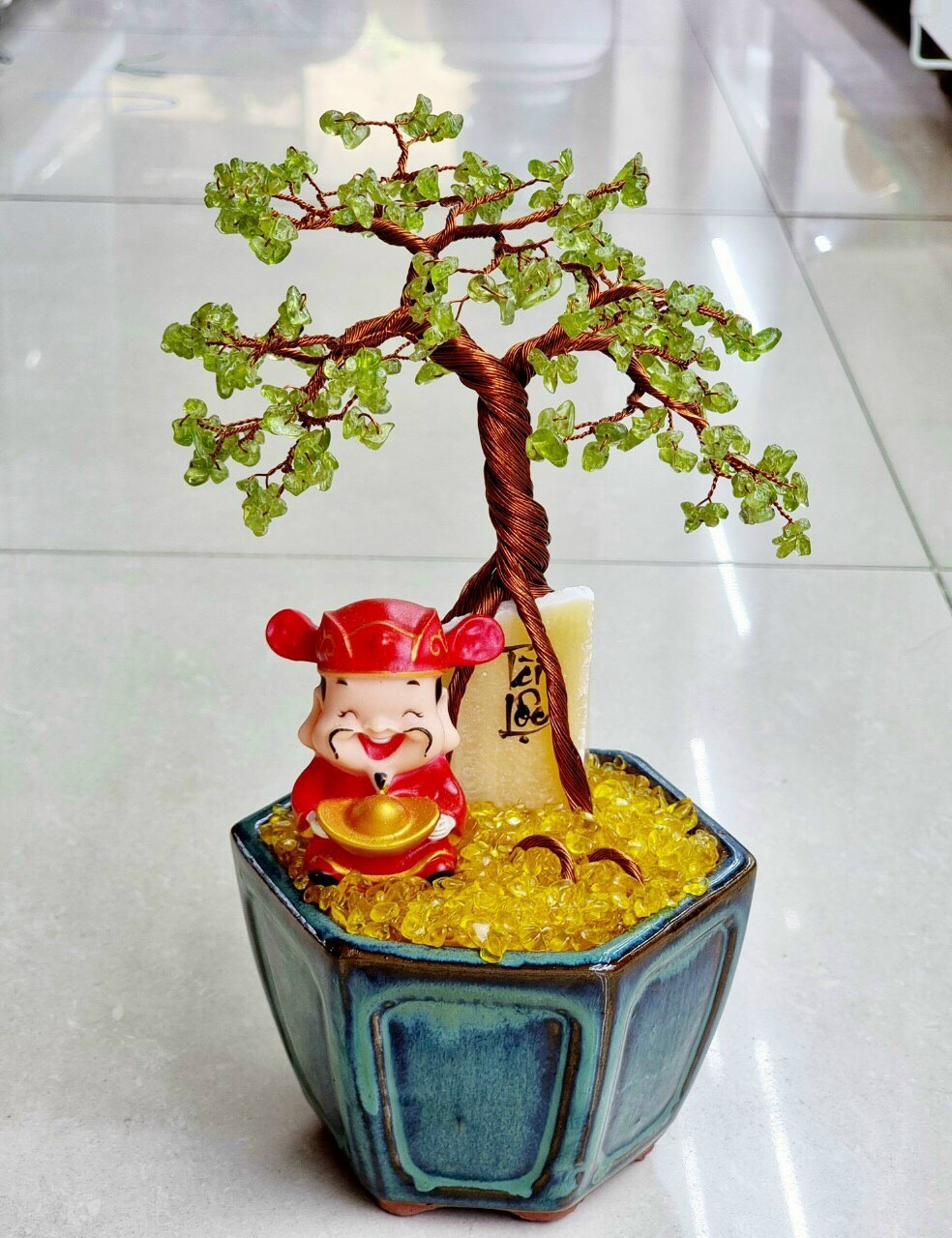 Cây tài lộc phong thủy đá thạch anh đặt bàn làm việc - Cao 25 cm