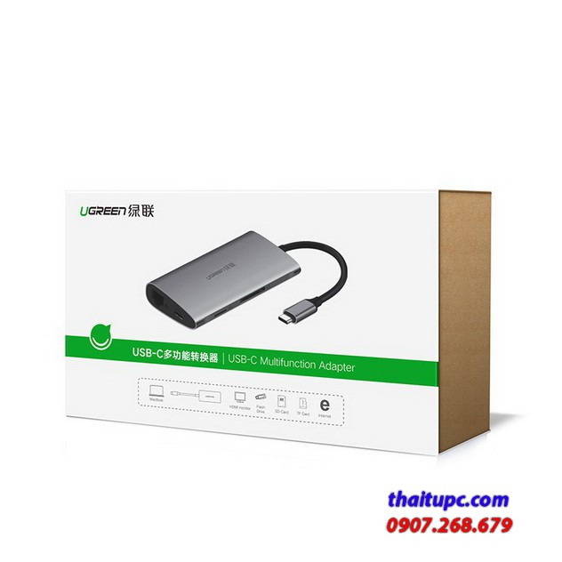 Cáp đa năng USB C to HDMI+USB 3.0+LAN 1Gbps+Card Reader Ugreen 50516