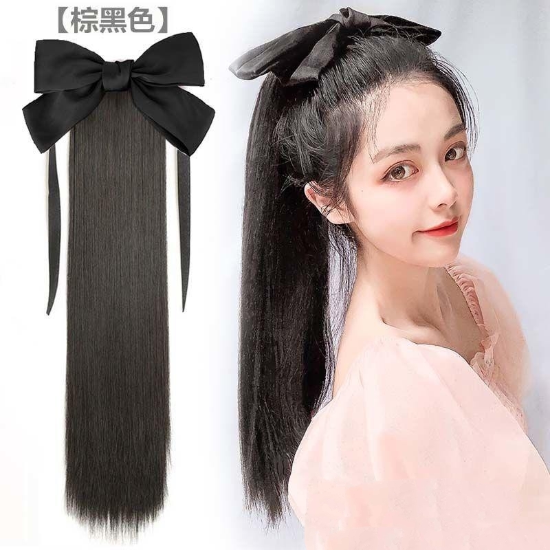 [ hàng hót, bao đẹp ] tóc giả nữ cột thẳng dài nơ đen, tóc giả buộc, tóc cột nơ, tóc nơ