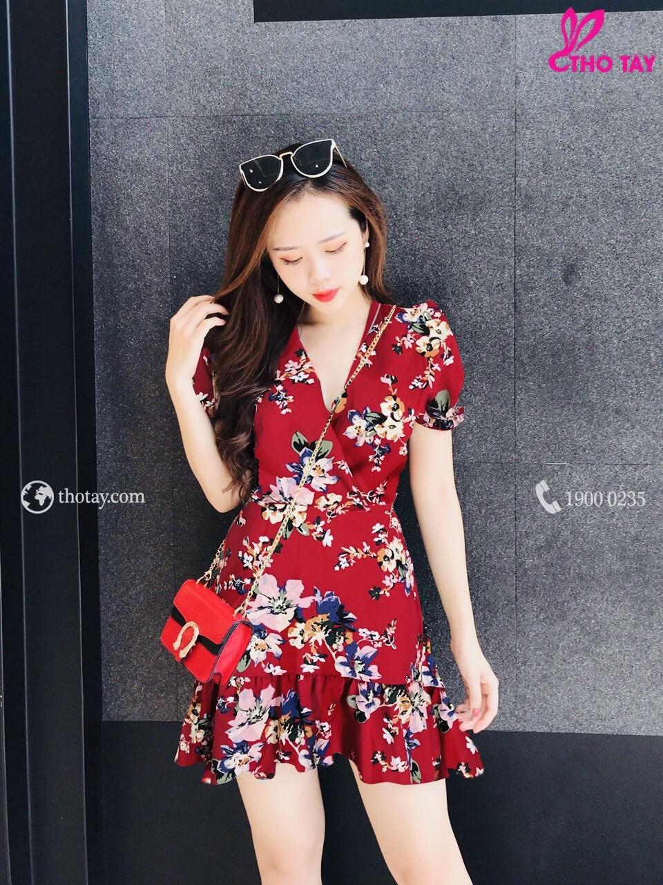 Sét đầm voan lụa cổ chữ V,lai đuôi cá-QH