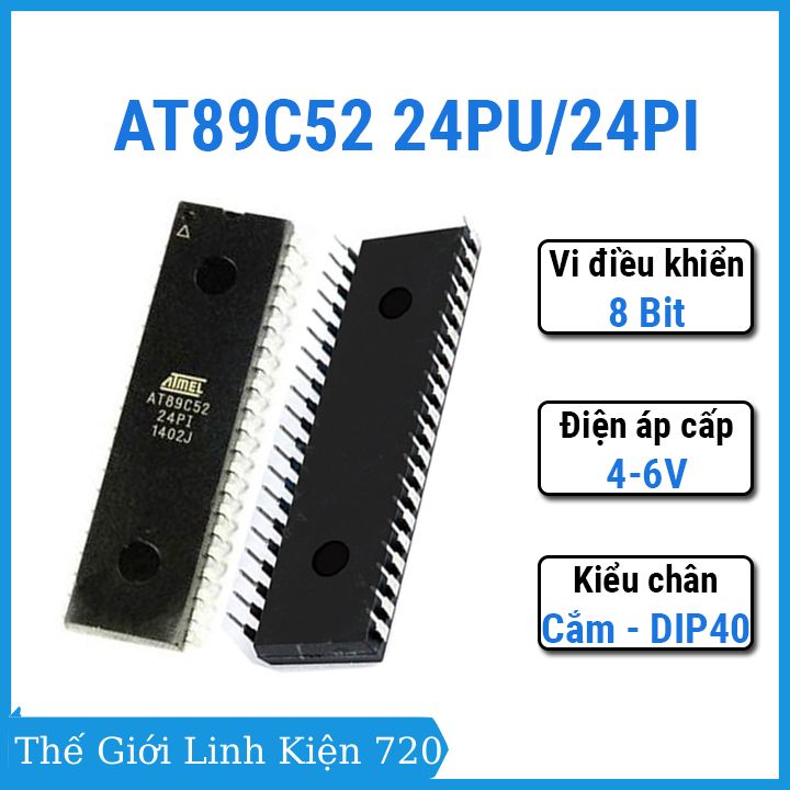 Ic vi điều khiển at89c52 24pu/24pi dip40 bộ nhớ trong 8 bit