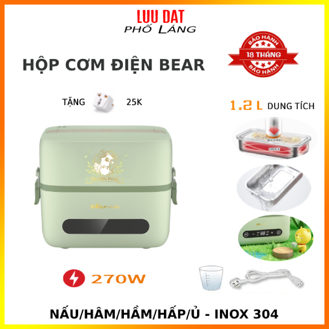 Hộp cơm điện Bear inox 2 tầng 3 ngăn