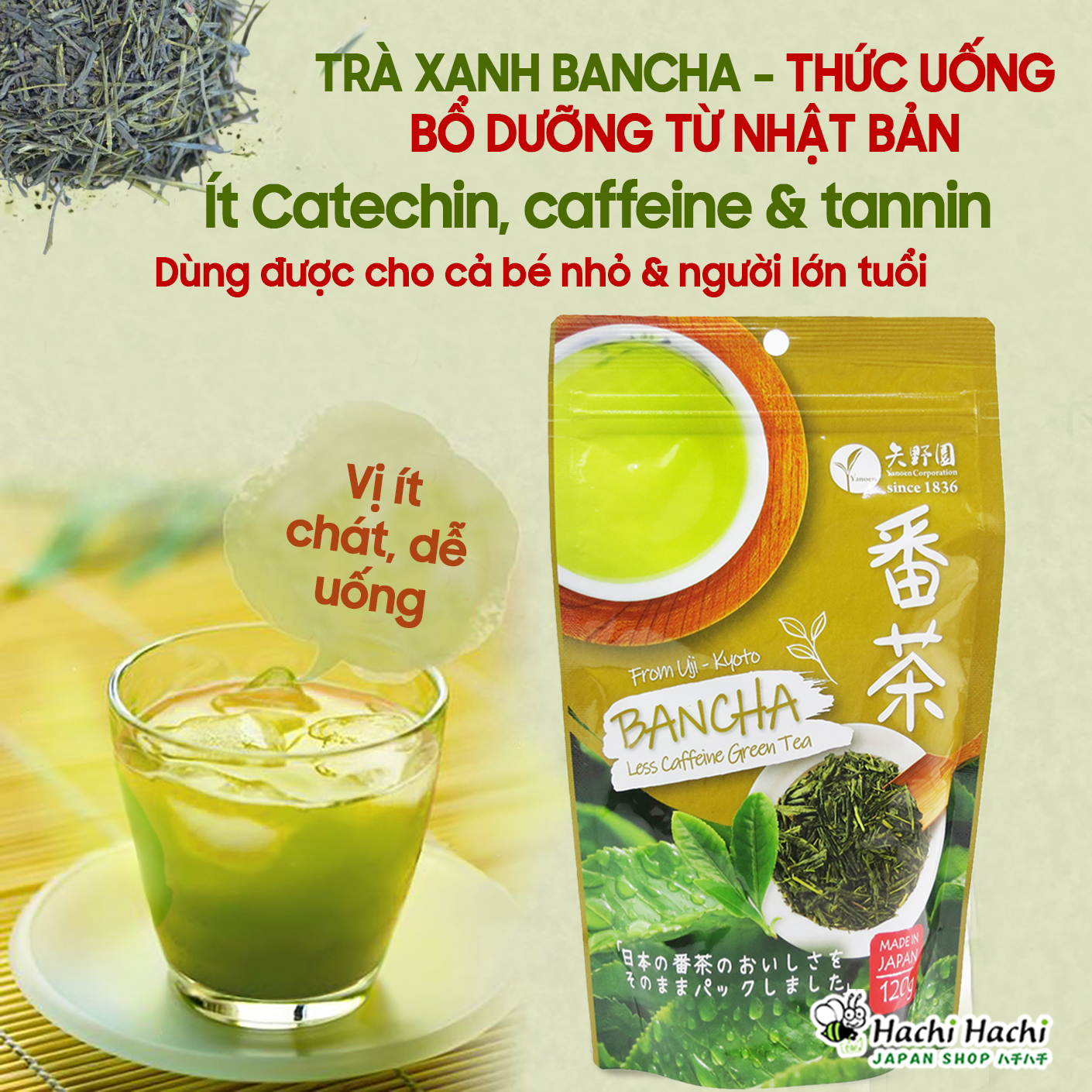 (Lá) Trà xanh Bancha Yanoen 120g - Hachi Hachi Japan Shop