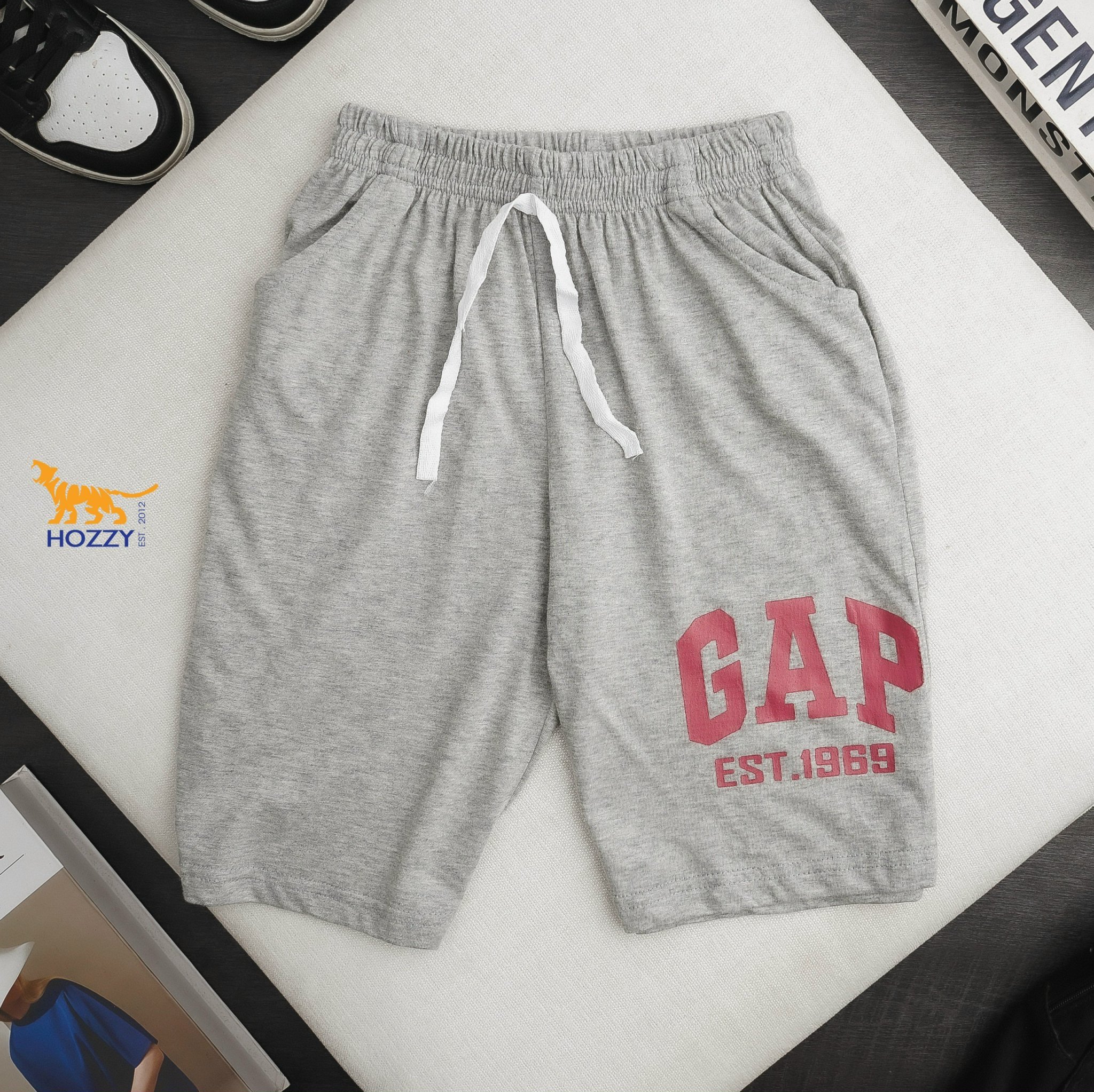 (Bé trai 20-55kg) Quần đùi thun cotton in chữ GAP