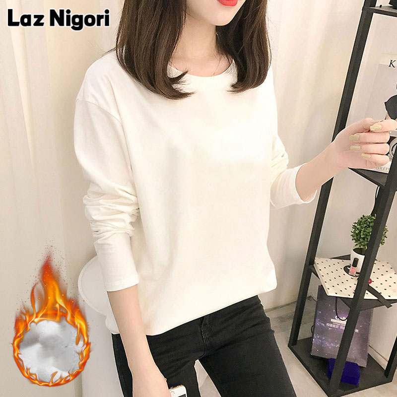 NI Plus velvet padded t-shirt women's long-sleeved top Korean version of wild loose warm bottoming shirt