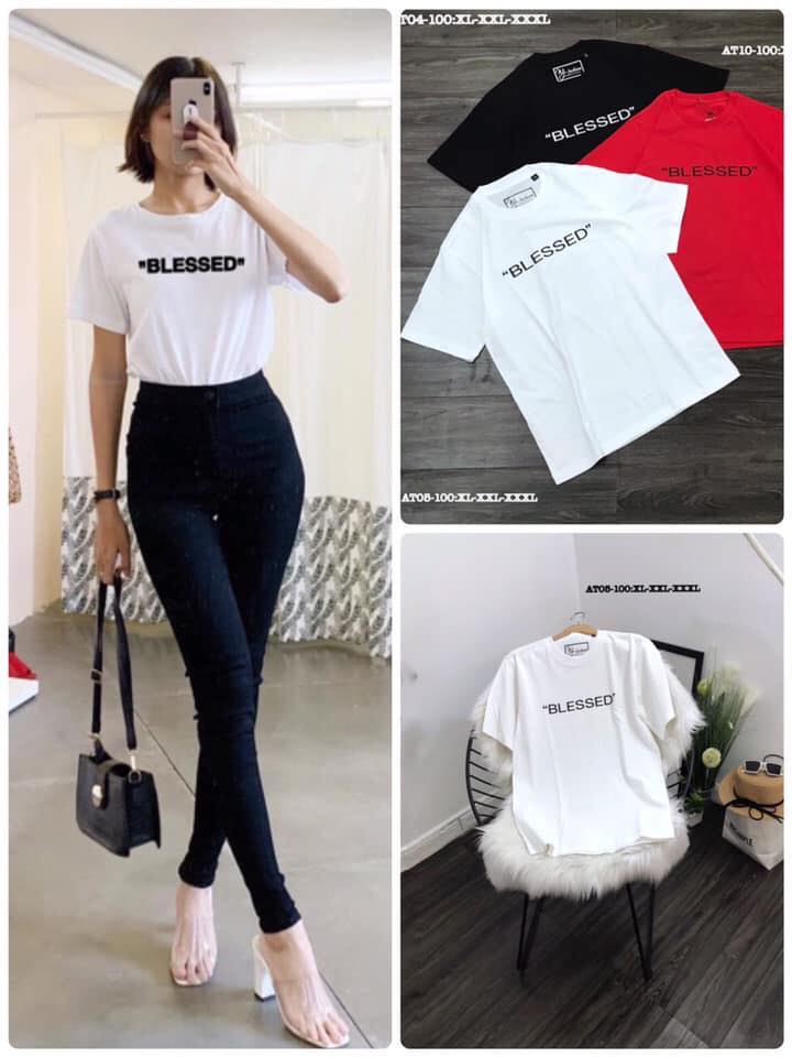 Áo thun cotton nữ thiêu chữ dễ thương-blessed