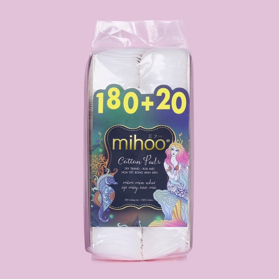 [ Chính Hãng] Bông tẩy trang Mihoo Cotton Pads 200 Miếng mềm mịn 100% cotton không xơ ép viền chặt 2 mặt