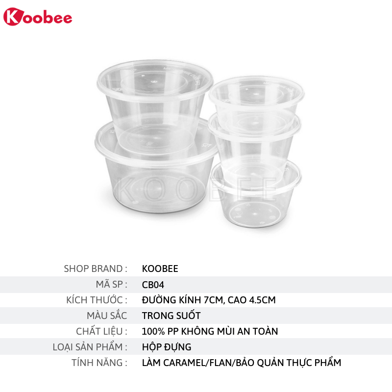 Hũ hộp làm bánh flan - Khuôn bánh flan caramen, hộp chia đồ ăn dặm cho bé nhựa 100% PP KHÔNG MÙI CHỊU NHIỆT KooBee(CB04)