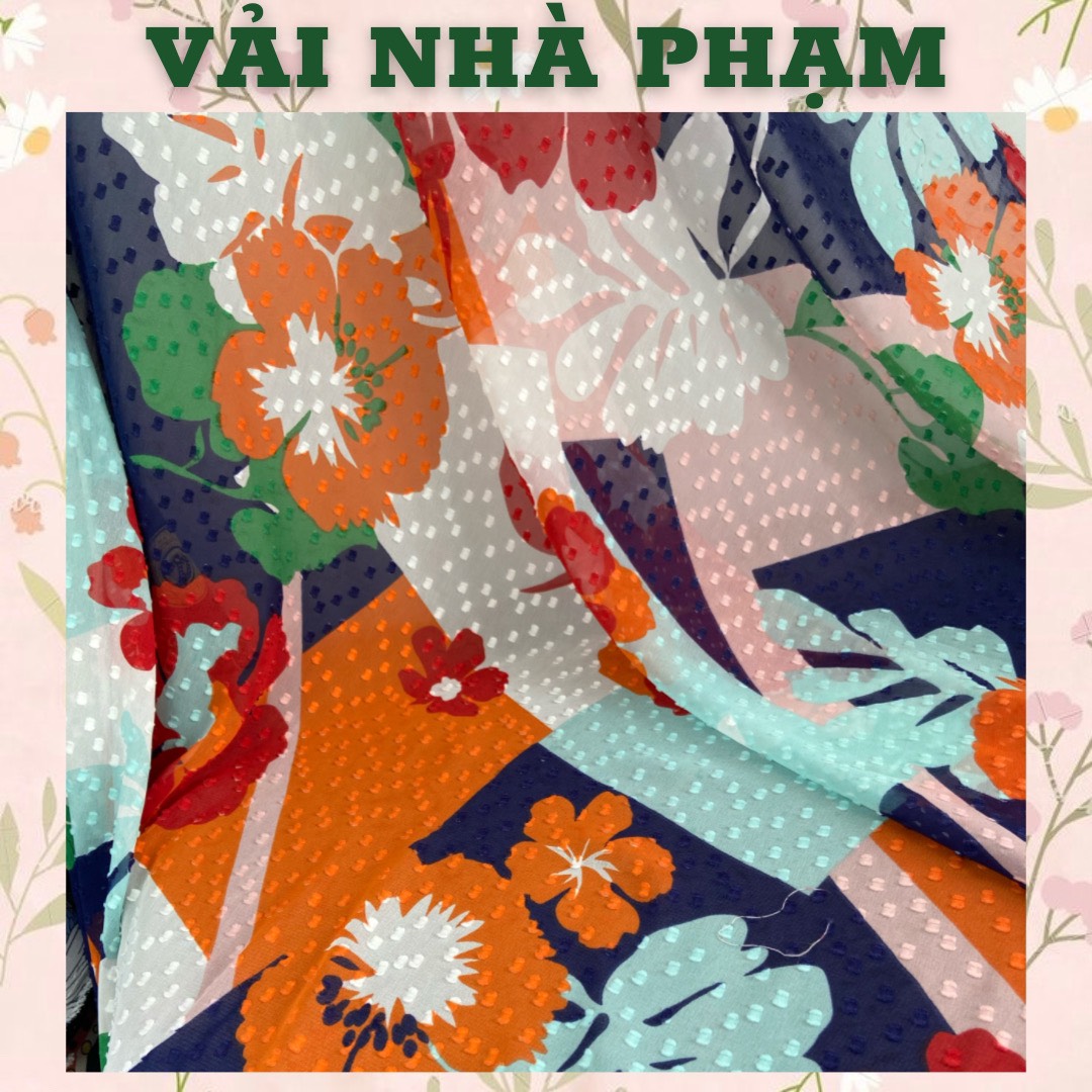 Voan lụa nẩy hạt hoạ tiết hoa to-khổ 1.5m-vải nhà phạm