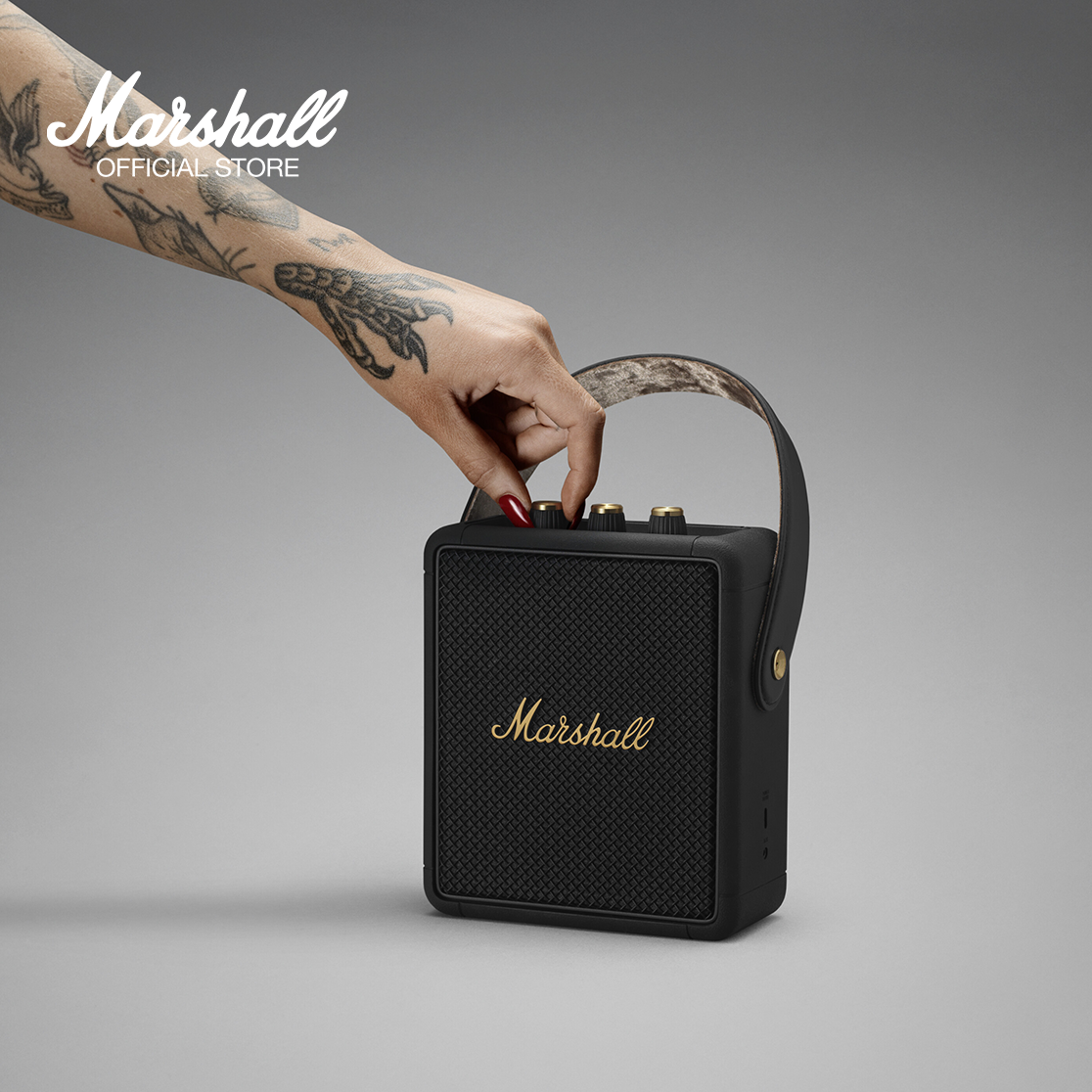 Marshall Stockwell II Portable Bluetooth Speaker, Black and Brass