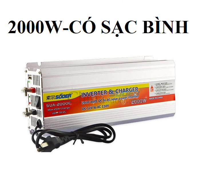 Inverter 12V lên 220V có sạc ắc quy 20A-2000W SUA-2000C