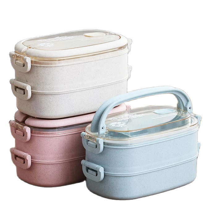 (Gift with spoon, chopsticks, fork) lunch box 2 floor barley (attached spoon, chopsticks, fork) set lunch box-set Bentos 2 floor made from barley (spoon, chopsticks, fork) safe for health-lunch box office