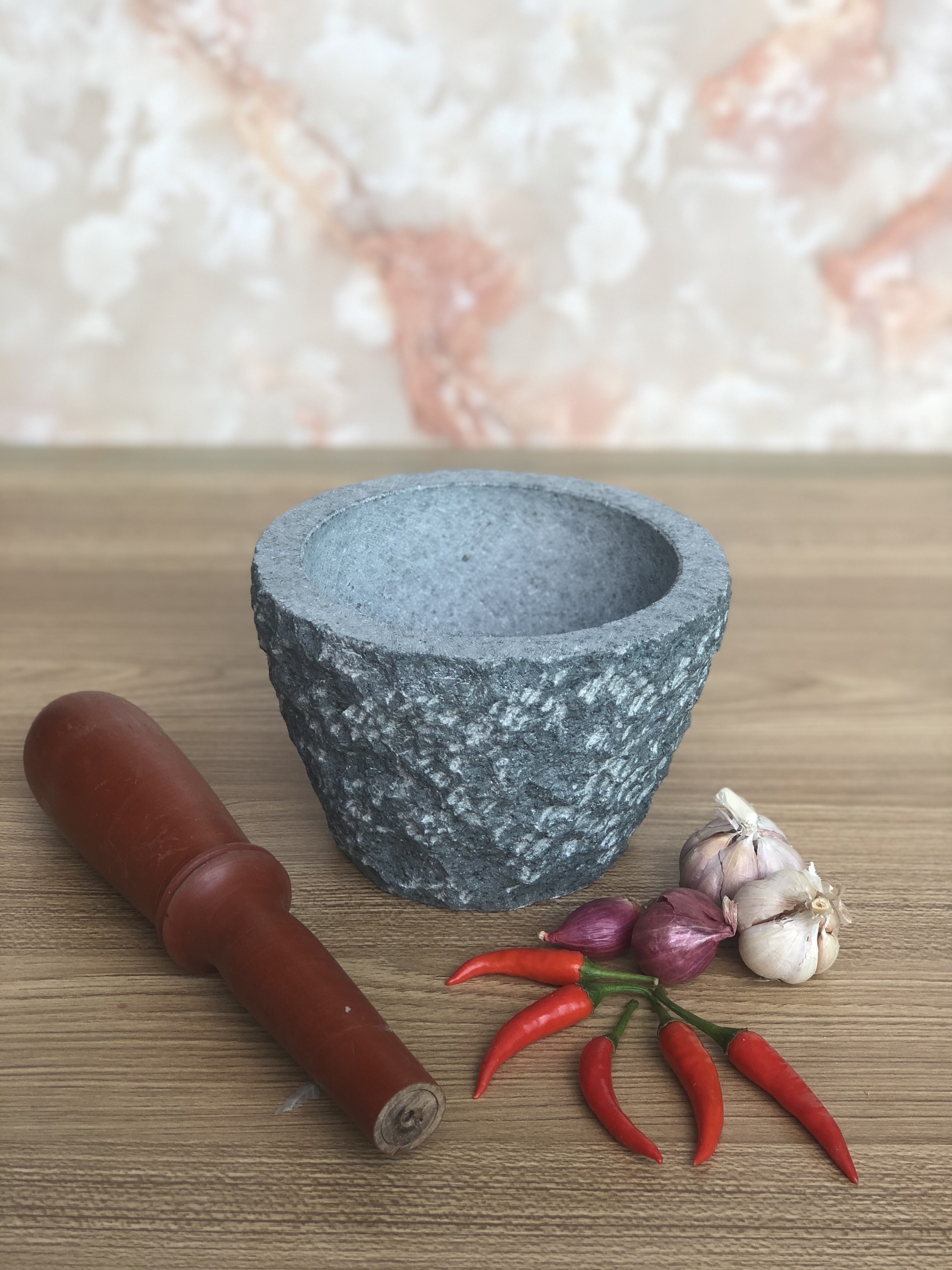Cối Đá Xanh Tẩy Ngoài + Chày Gỗ DK15