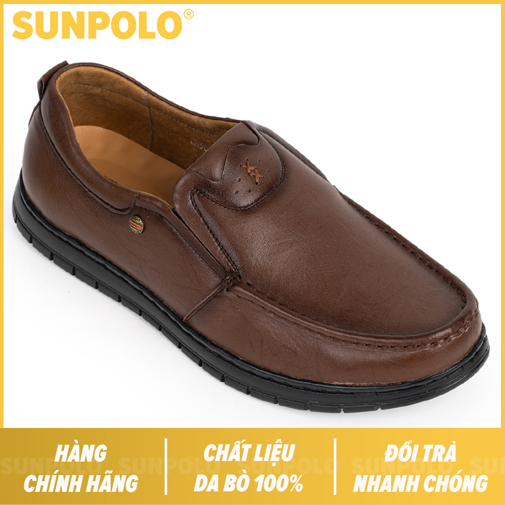 Giày lười nam da bò sunpolo cs5074 nâu