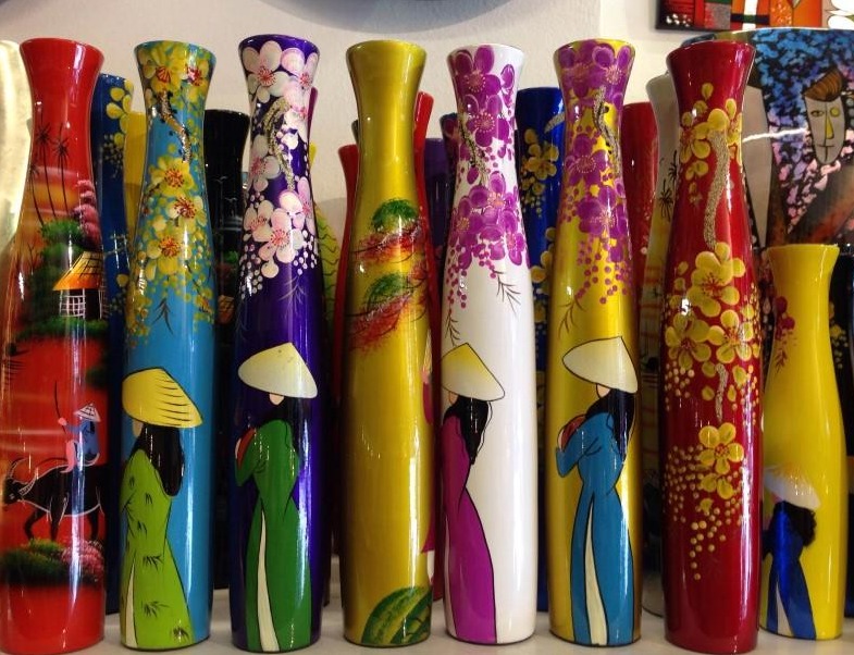 Bộ 2 Lọ ( bình ) cắm hoa loại cao 30cm , gỗ phủ sơn mài cao cấp