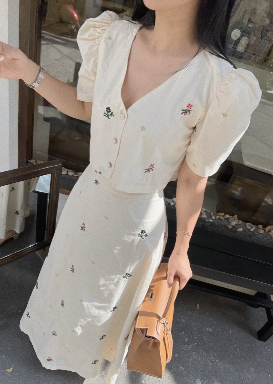 [HÀNG THIẾT KẾ] Set Nữ Công Sở Thêu Hoa Cao Cấp S04